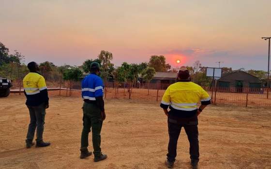 Crew at sunset on camp