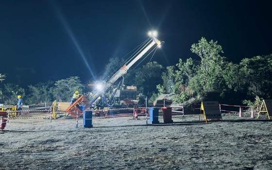 Rig and core tent at night